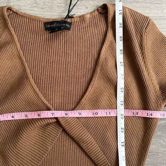 House of Harlow Ribbed Midi Dress Small Camel Brown Cut Out Neutral Party Knit - Picture 9 of 10